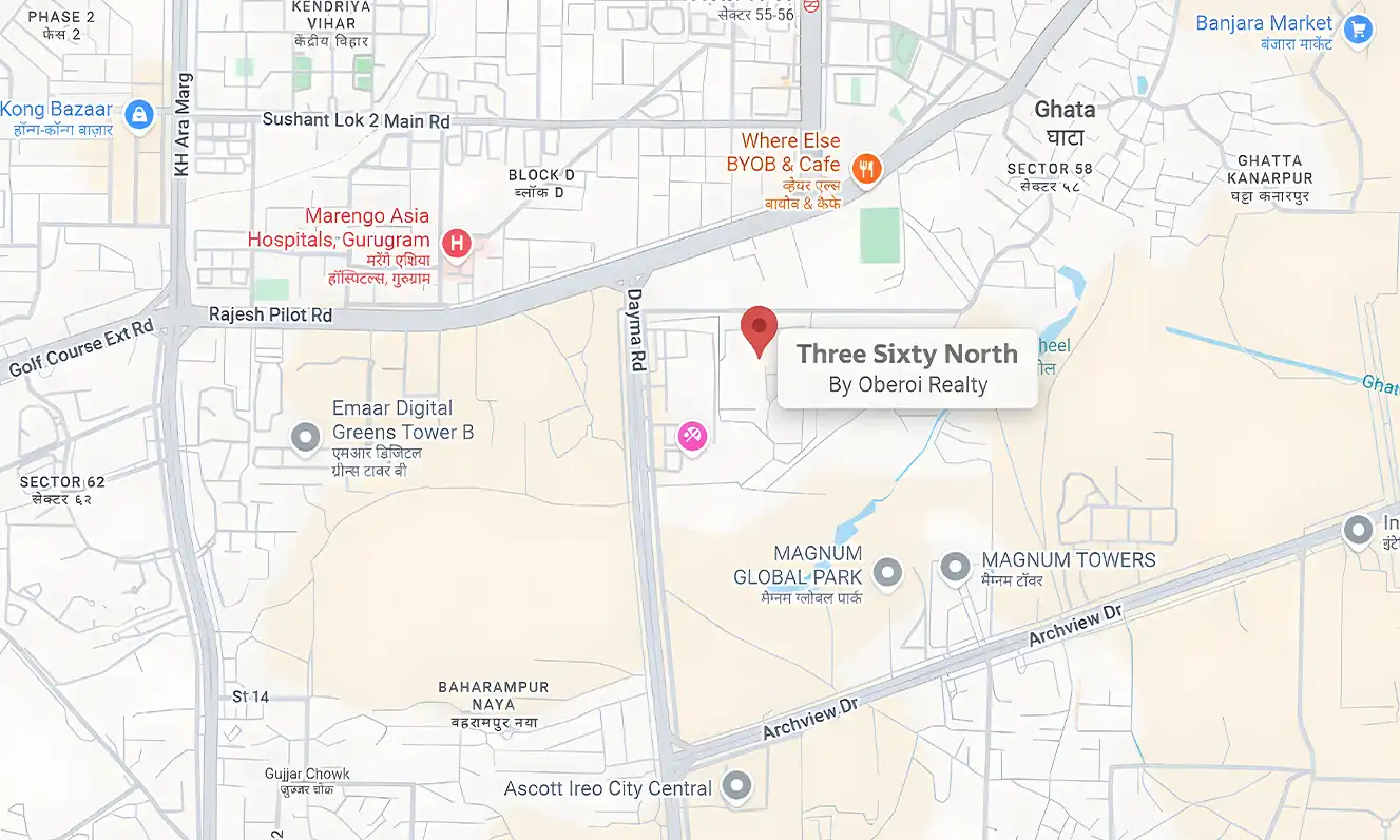 Oberoi Realty Three Sixty North Location Map